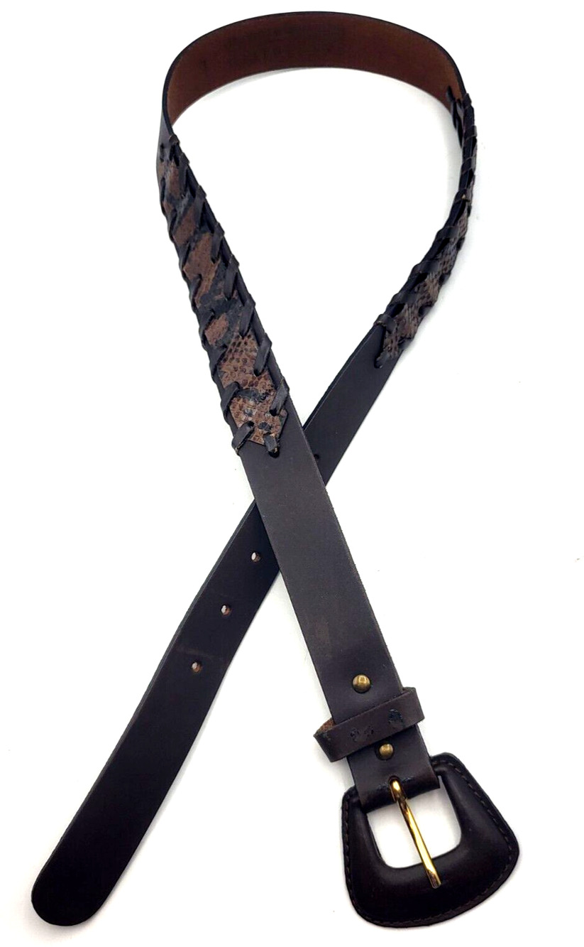 THE LIMITED Brown Leather Belt w/Laced-on Snakeskin Italy Womens Large 37" Long